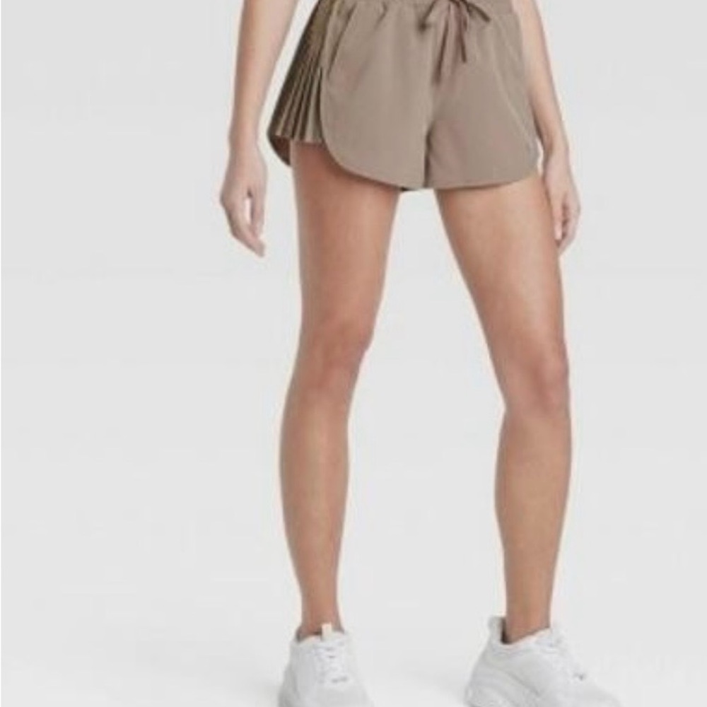 JoyLab High Rise Pleated Running Tennis Shorts Taupe, Size Large